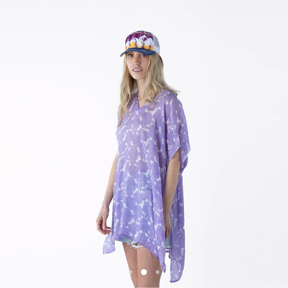 Purple Sheer Poncho with White Patterns